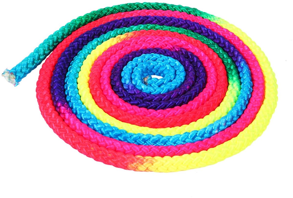 Dailygoods- Gymnastiektouw Professionele Kwaliteit - Turntouw - Trainingstouw - Nylon - 2,8 m - Regenboogkleuren - Geschikt voor Artistieke Gymnastiek