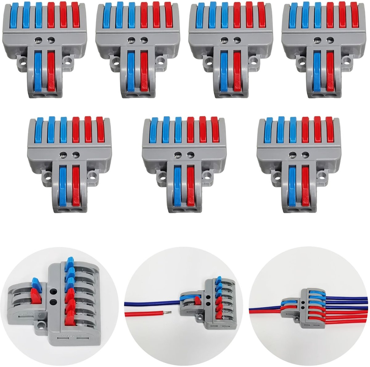 Dailygoods - Klemmenset - Verbindingsklemmenset - Compacte steekklemmen - 7 stuks klemmen - Draad push kabelverbinder - 8-polig - Geschikt voor Elektr...