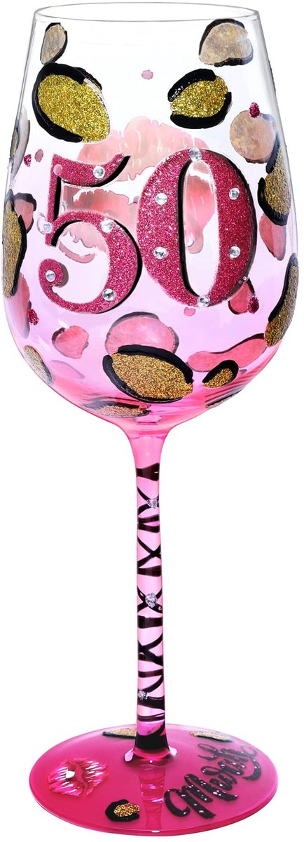 Dailygoods- Wijnglas 15oz - Handgeschilderd - Gepersonaliseerd Ontwerp - Cadeau Voor 50 Jaar - Zorgvuldig Verpakt - Positieve Houding - Cadeauglas
