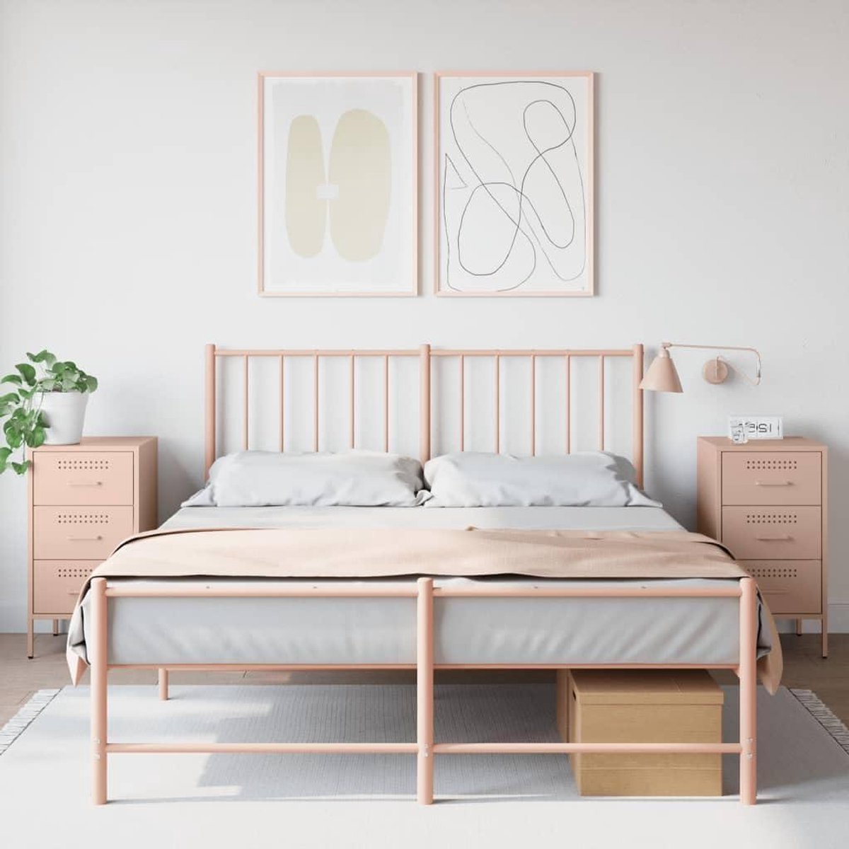 Nachtkastjes Roze - Sidetables Set - Opbergen Woonkamer - Koudgewalst Staal - 36x39x68 cm - Roze