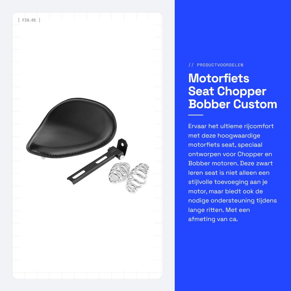 Dailygoods- Motorfiets Zadel Gemaakt van Leer - Zwart - Beugel/Steun - Voor Chopper/Bobber - Afmetingen 31x25cm - Eenvoudige Installatie - Motorstoel