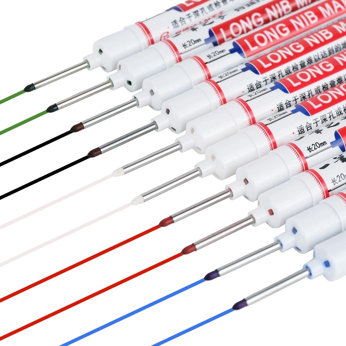 Dailygoods- Markeerstiften 10 Stuks - Extra Lange Punt - Precisie-Marker - Voor Hout/Metaal/Kunststof/Karton - 20 mm - Timmermansmarker - Dieptemarker