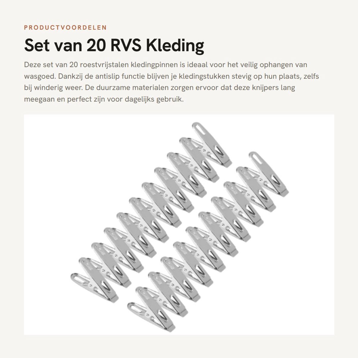 Dailygoods- Kledingpinnen 20 stuks - Roestvrij Staal - Antislip - Duurzaam - Winddicht - Klemcapaciteit - Wasknijpers