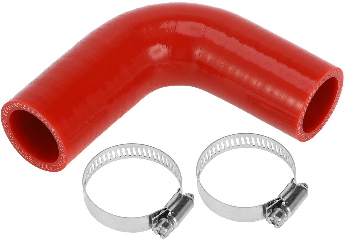 Dailygoods- Siliconen Slang Rood - 30mm Binnendiameter - 90mm Lengte - 90 Graden - Meerlagig Geweven - Hoge Temperatuur Bestendig - Koelslang
