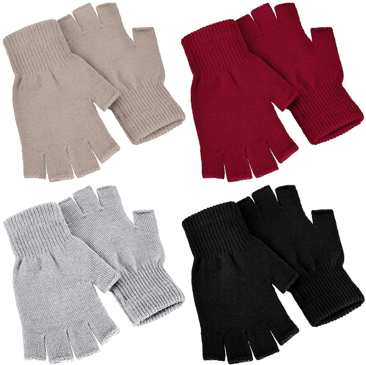 Dailygoods- Winterhandschoenen Uniseks - Vingerloze Wanten - 4 Paar - Gebreid - Koudebestendig - Flexibel Gebruik - Vingerloze Handschoenen