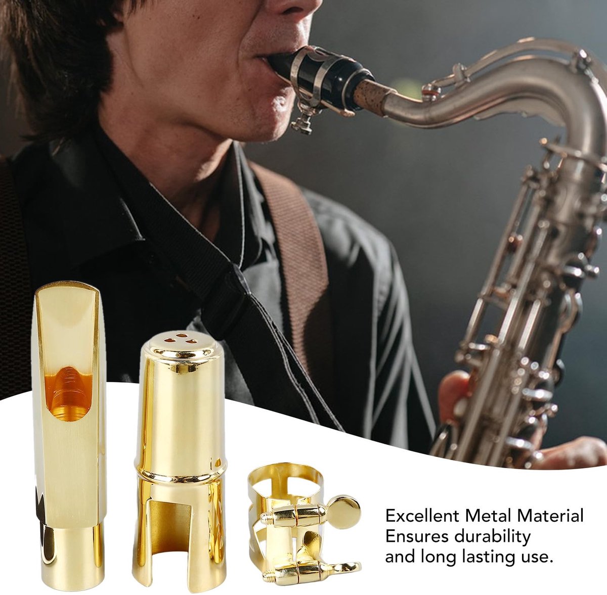 Dailygoods- Saxofoon Mondstuk Gouden Kleur - Metalen Constructie - Duurzaam - Verbeterde Geluidsprojectie - Multifunctioneel - Geschikt voor Oefenpodium en Muziekopname