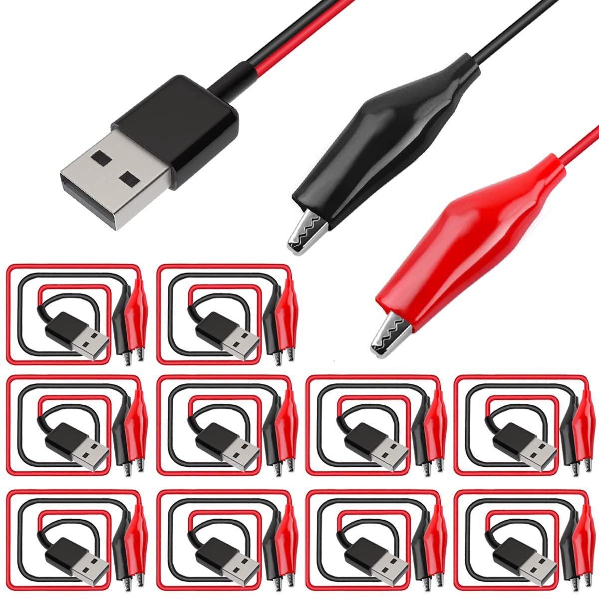 Dailygoods - USB naar Alligator Clips Kabelaansluiting - 10 Stuks voor Testen Circuit en Voeding