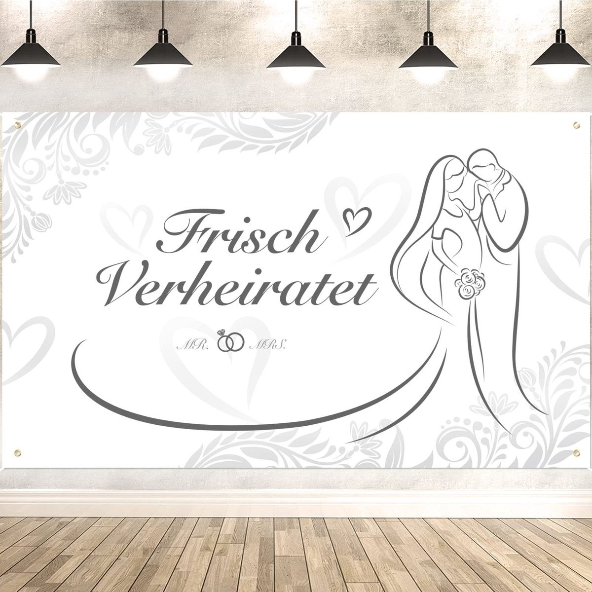Dailygoods- Banner Just Married - Bruiloft Decoratie - Romantische Achtergrond - 185 x 110 cm - Elegante Versiering - Herinneringen Creëren - Achtergrondbanner