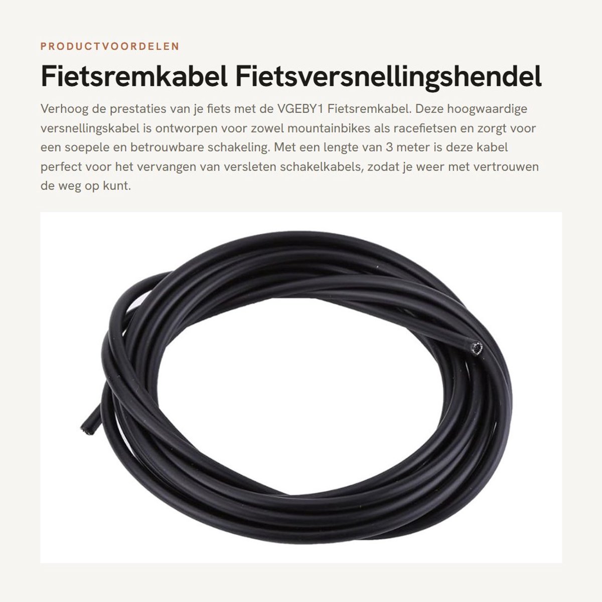 Dailygoods- Fietsremkabel 3 Meter - Inclusief Buitenste Slang - Binnenste PVC-Slang - Geschikt voor Mountainbikes/Racefietsen - Duurzaam/Rubber - Schakelkabel