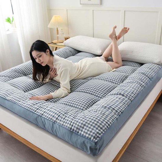 Futon Vloermatras - Slaapmatras Opvouwbaar - Comfortabel Slapen - Extra Dik Gewatteerd - 180 x 200 cm - Groene Plaid — afbeelding 3