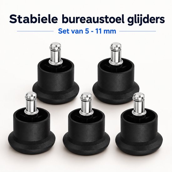 Set van 5 stabiele bureaustoel glijders, 11mm.