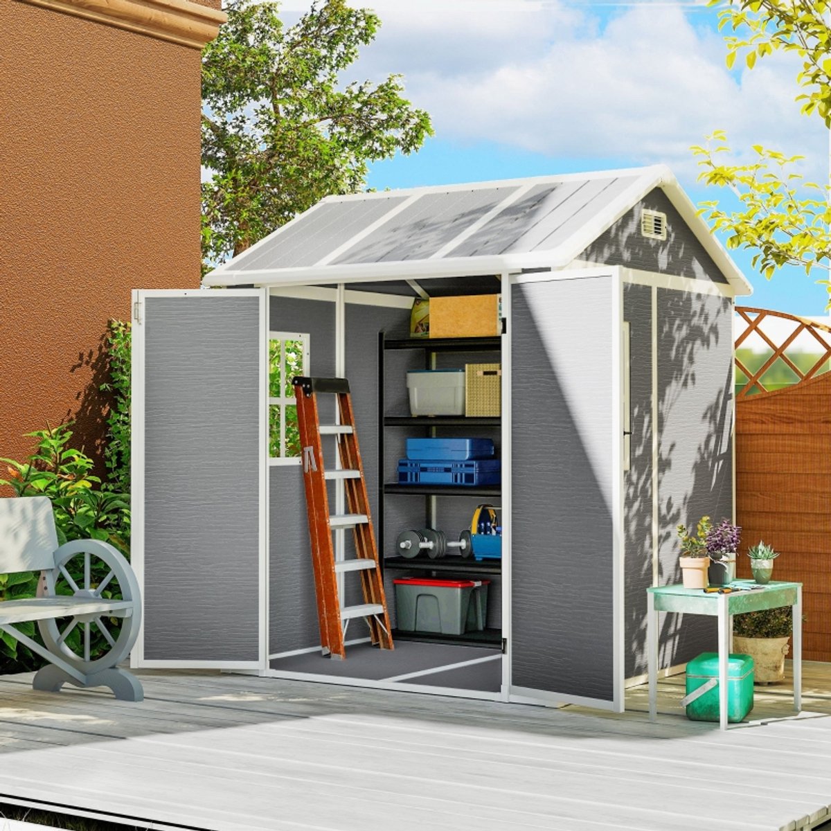 Tuinhuis Metaal, Metalen Schuurtje, Tuinberging Metaal, Gereedschapshok, Buitenopslag Schuur, Tuinhuisje, Tuinhuis Met Raam, Afsluitbare Deur, Kunststof, Grijs