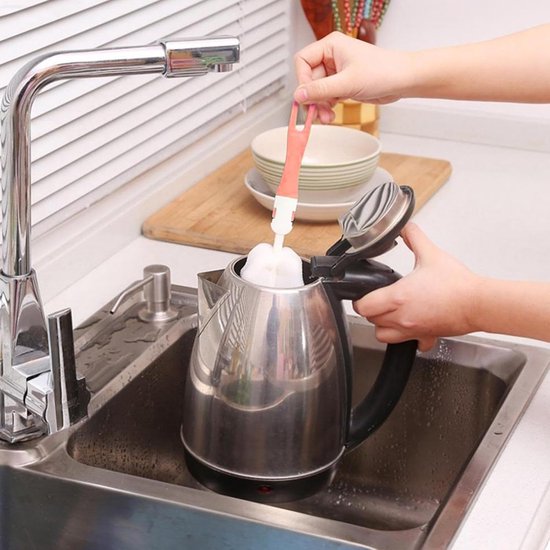 Fles Schrob Borstel - Flesreiniger Spons - Flessen Schoonmaken - Zacht en Stevig - 22 cm lengte - Roze — afbeelding 3