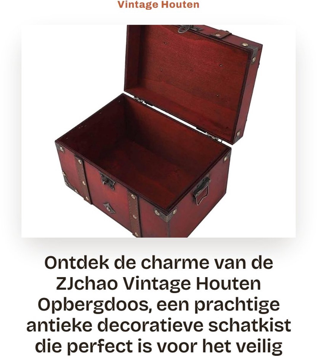 Dailygoods - Vintage Houten Opbergdoos met Slot - Antieke Decoratieve Sieradenbox - Ruime Bewaarcontainer