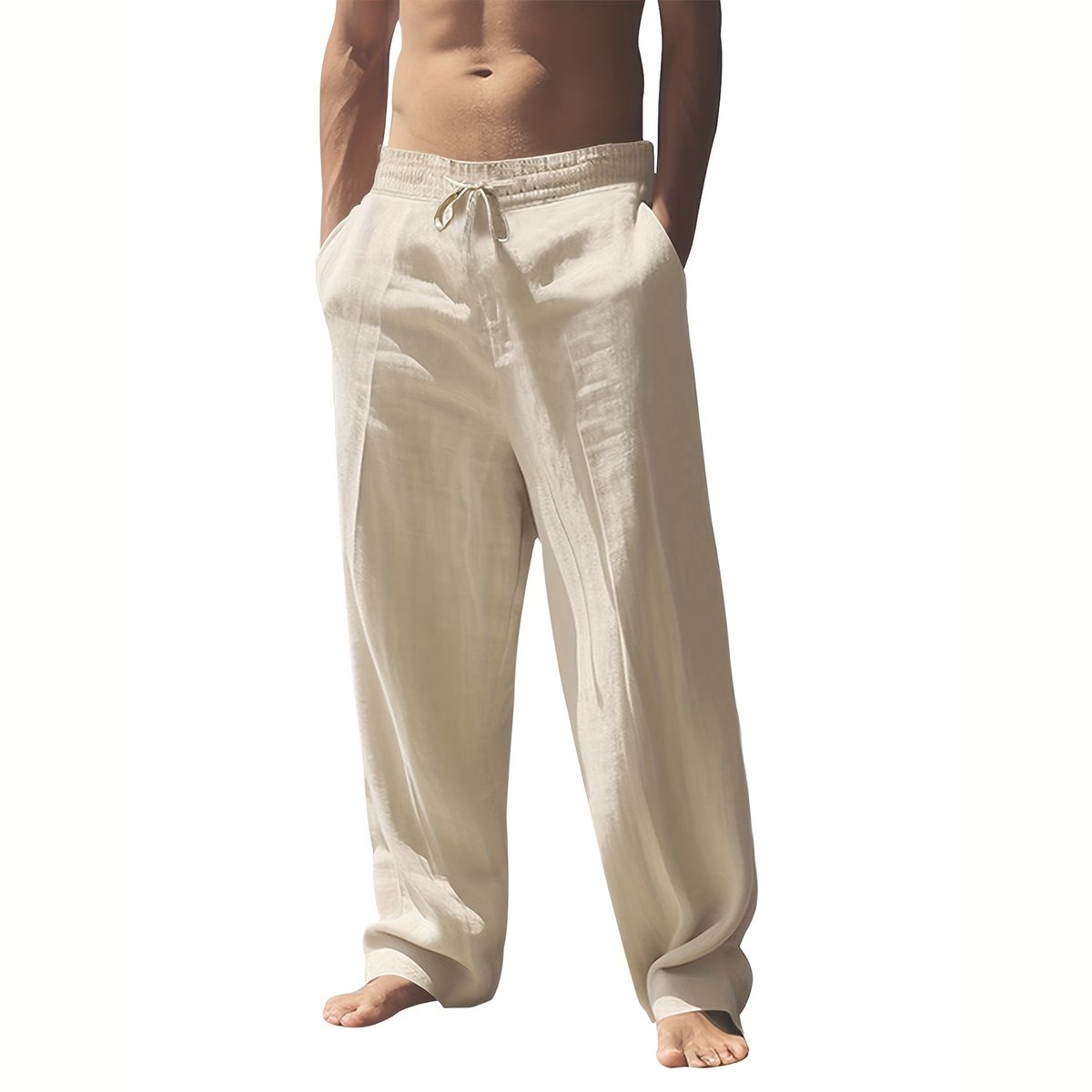 Currero Linnen Broek Heren Zomerbroek Volwassenen Lange Broek Pantalon Strandbroek Zomer Ibiza Stijl Donkergrijs Geel
