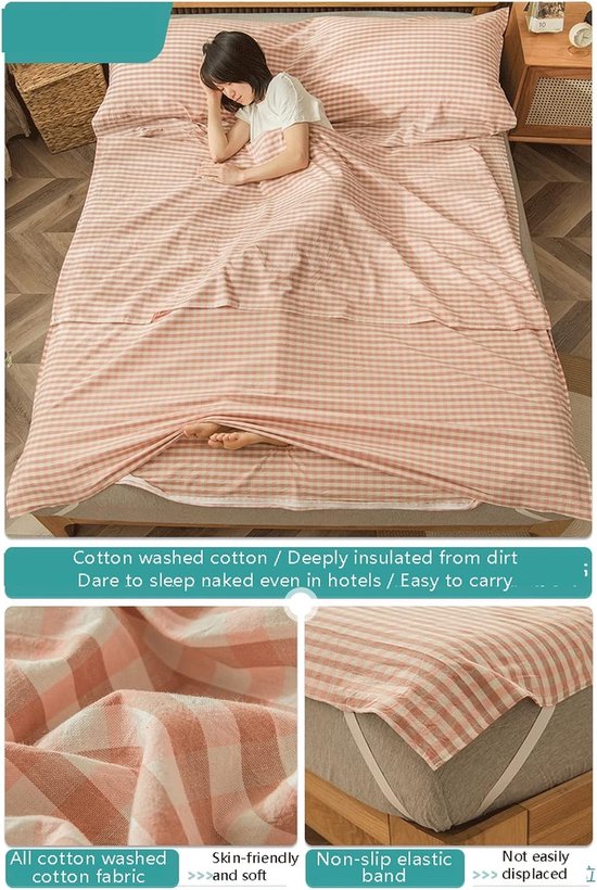 Katoenen Slaapzak Voering - Reislaken Slaapzak Liner - Comfortabel Slapen - Ademend en Zacht Materiaal - 80x210cm - Roze — afbeelding 5