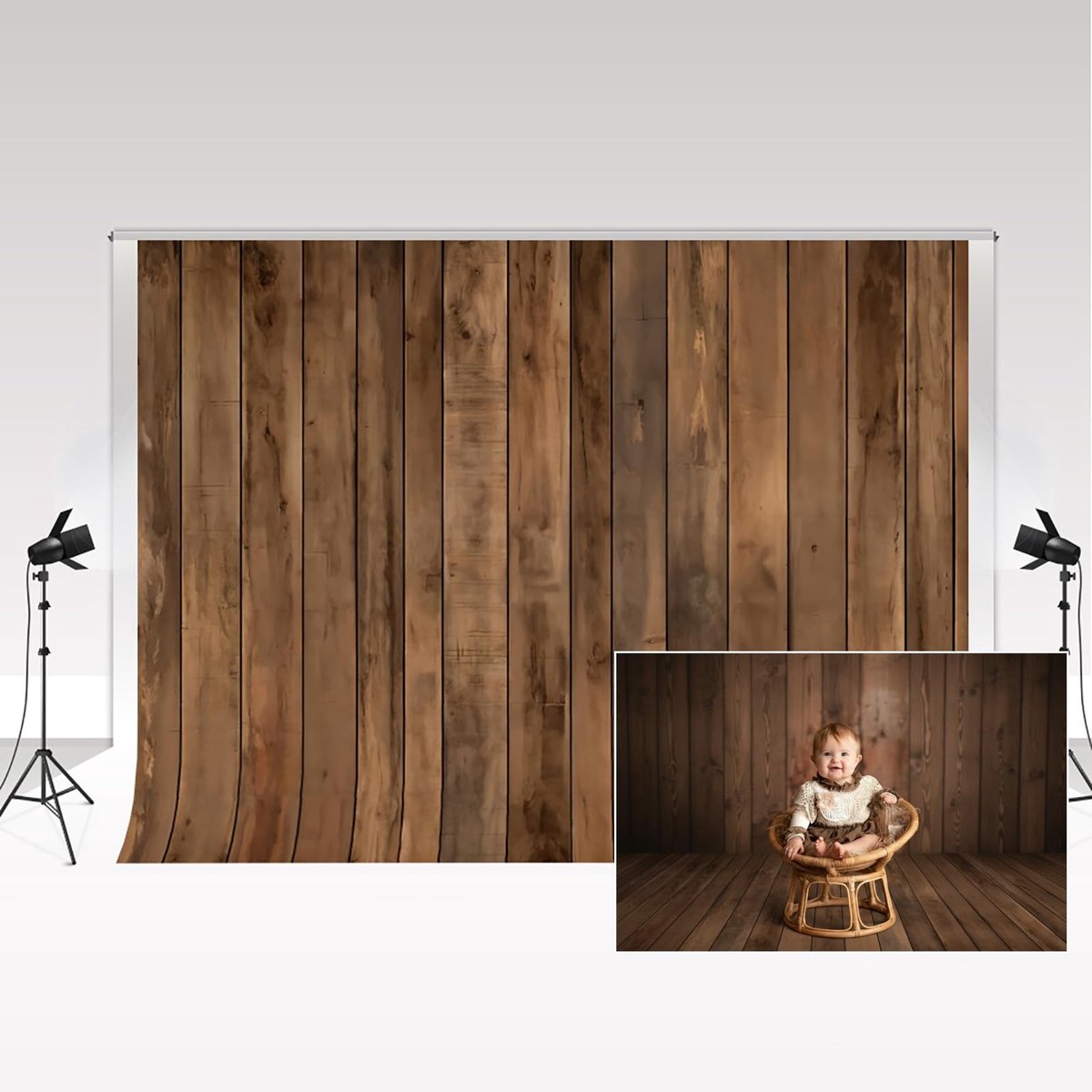 Dailygoods- Fotografieachtergrond Bruine Houten Vloer - Achtergronddoek 2,2x1,5 m - Microvezel Materiaal - Lichtdicht - Geschikt voor Portretfotografie - Ideaal voor Baby Douche en Verjaardagsfeestje - Achtergrond