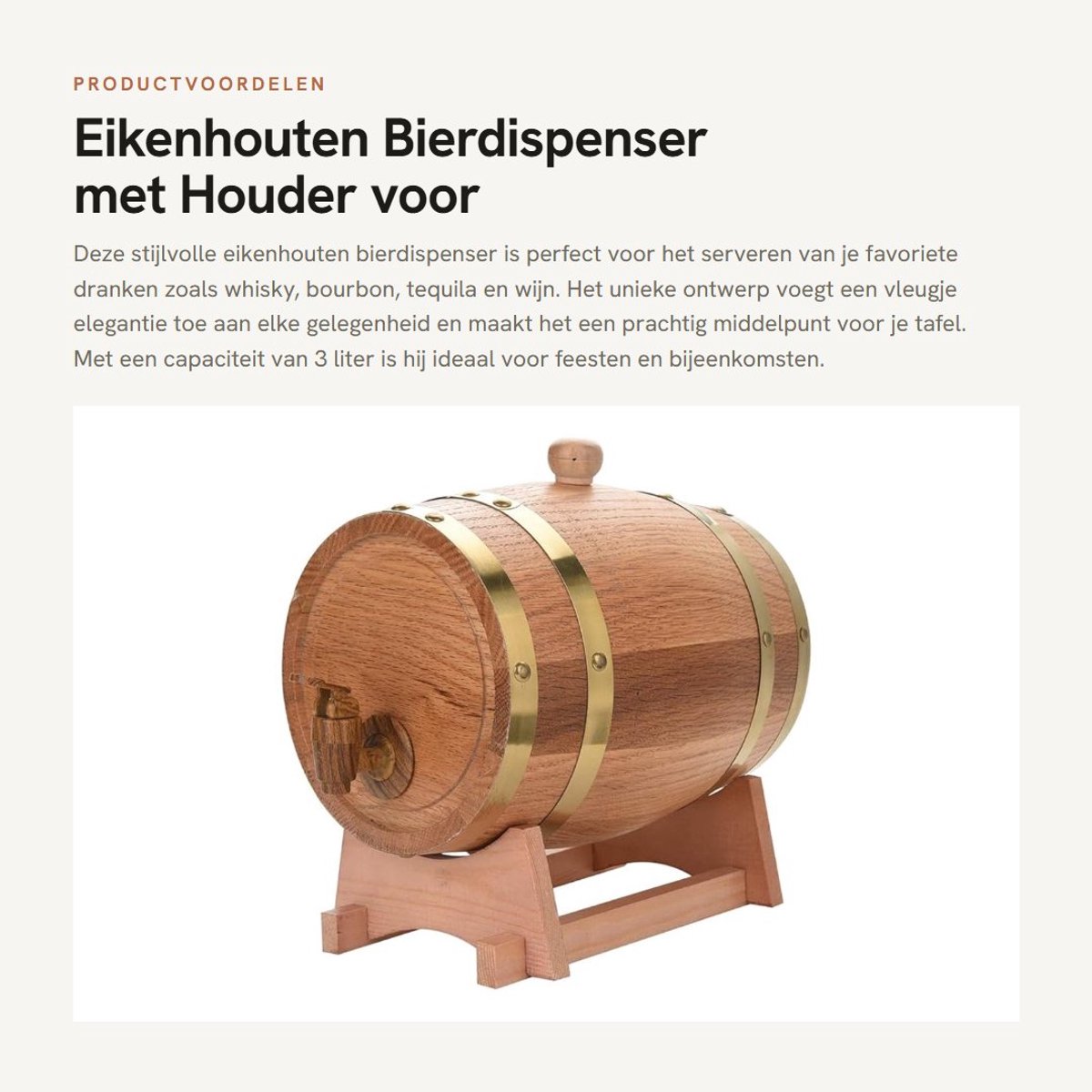 Dailygoods- Bierdispenser 3L - Eikenhout - Houder voor Whisky/Bourbon/Tequila/Wijn - Uniek Design - Perfect voor Whisky-liefhebbers - Afmetingen 23,5 x 16 cm - Whiskyvat