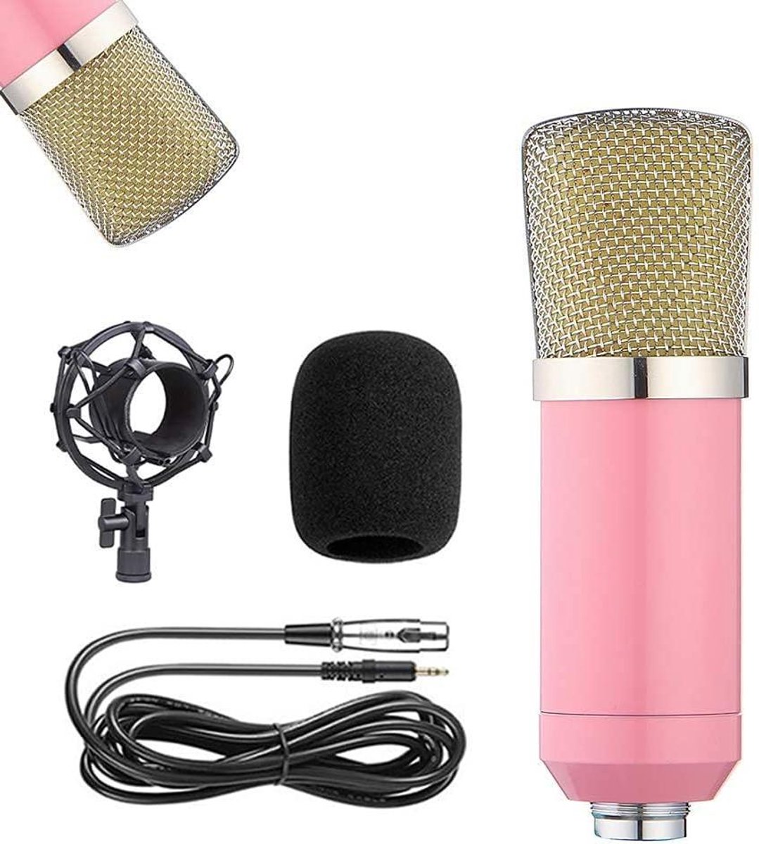 Condensator Microfoon Kit - Studio Set - Opnames Maken - Cardioïde Patroon - 24-bit/192kHz - Roze