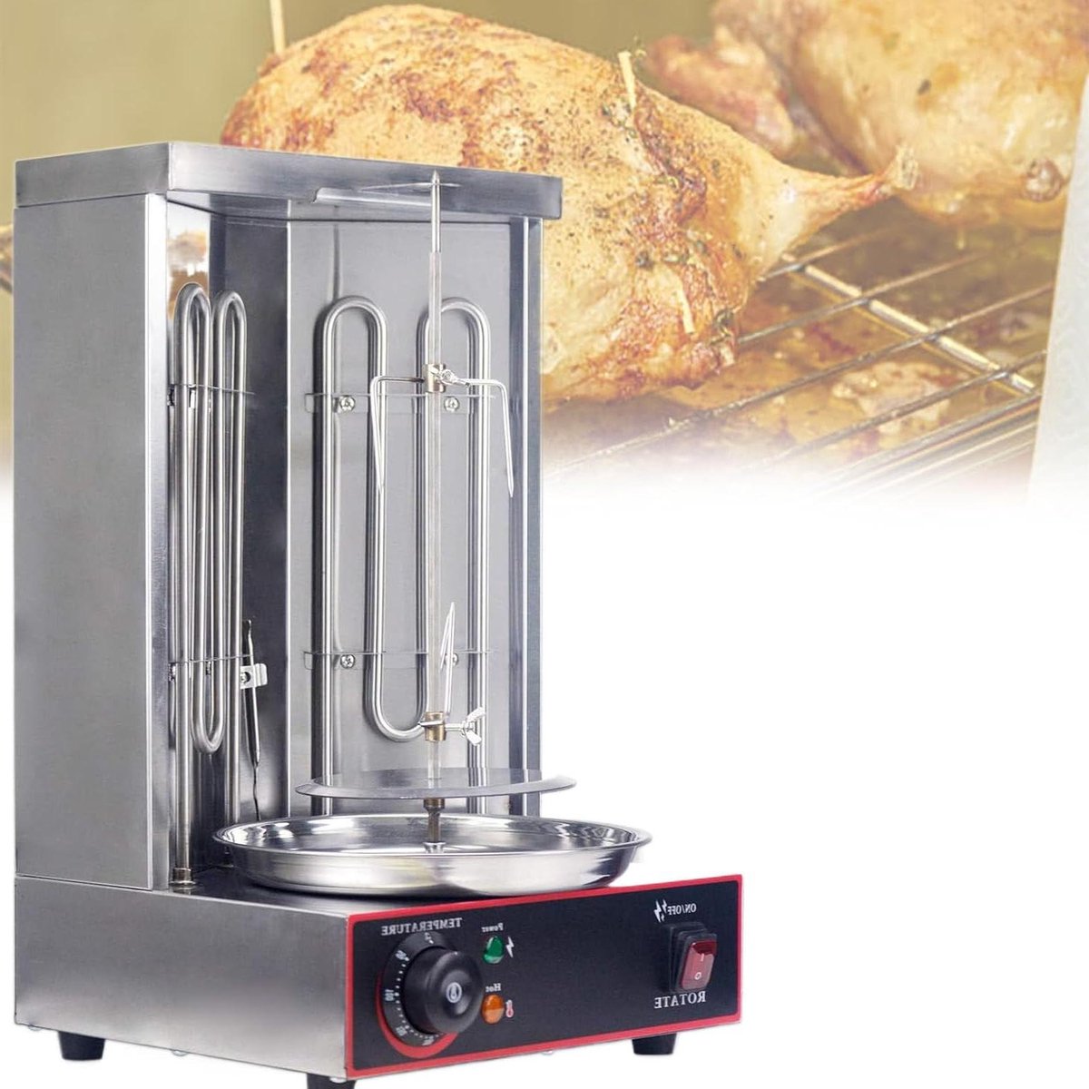 Verticale Rotisserie Oven - Kebab Grill - Vlees Roosteren - Automatische Rotatie - 3000W - Zilver