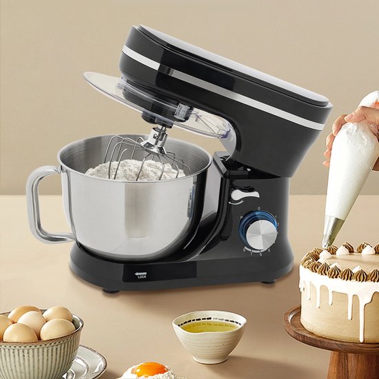 DIMICO - Mixer - Keukenmachine - Keukenmixer met Mengkom - 4,5L - RVS - 1000W - 8 Snelheden - Inclusief Deeghaak, Garde en Klopper van Dimico — afbeelding 5