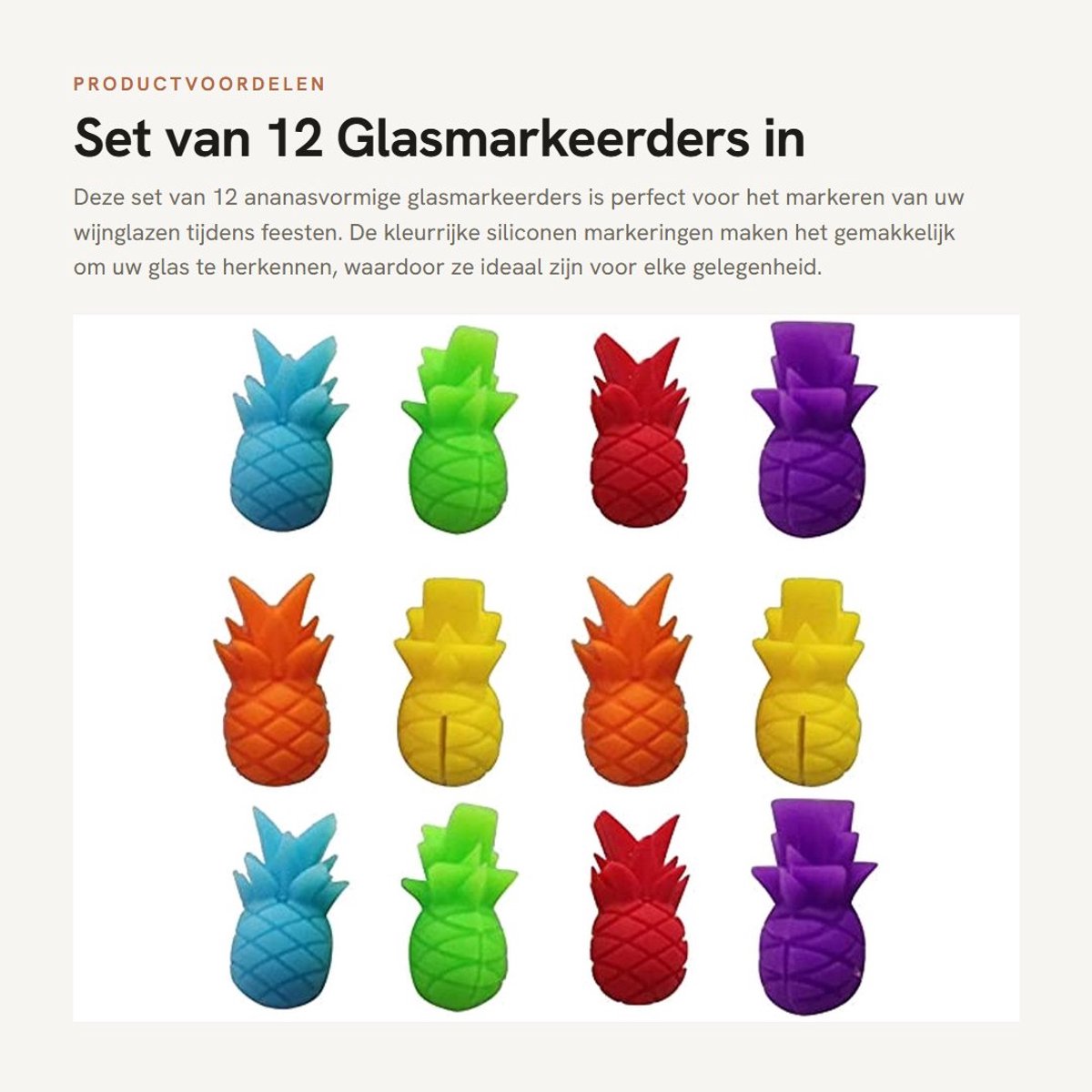Dailygoods - Set van 12 Glasmarkeerders in Ananasvorm voor Feesten