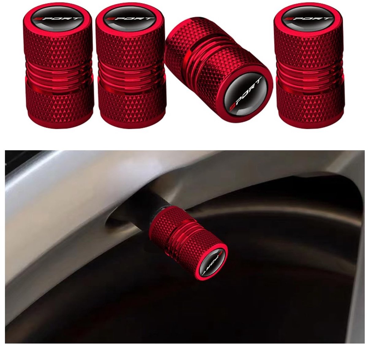 Dailygoods- Autobandventieldoppen 4 Stuks - Sport Aluminium - Universeel - Luchtlekvrij - Zwart/Zilver/Rood - Afmetingen 11*17mm - Ventieldoppen