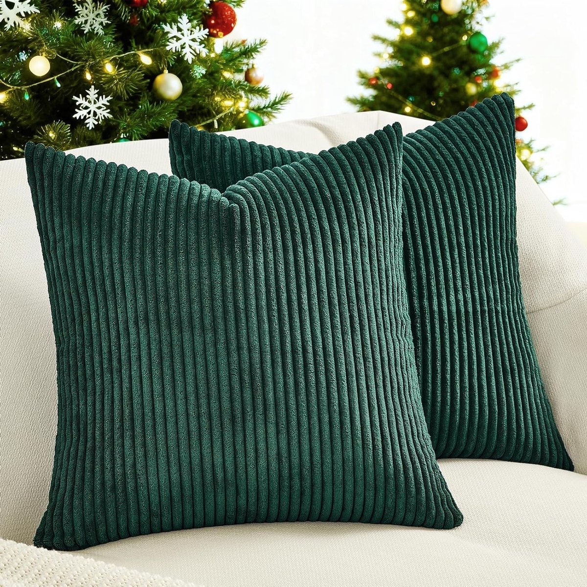 Set van 2 Donkergroene Gestreepte Corduroy Kussenhoezen 40 x 40 cm voor Bank en Woonkamer Decoratie