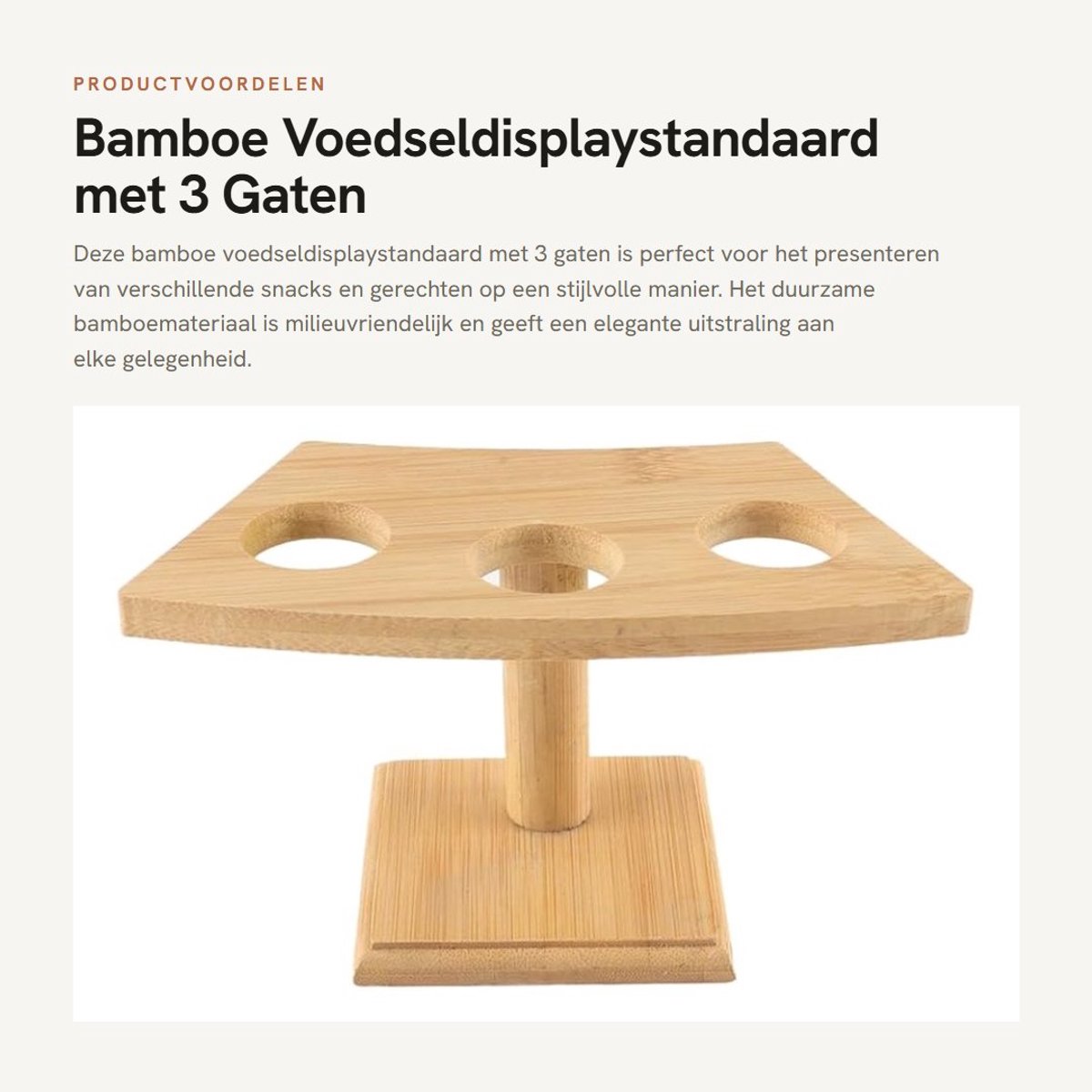 Dailygoods- Voedseldisplaystandaard 3-gats - Bamboe - Duurzaam - Snackrek - Presentatie - Gebogen ontwerp - Snackstandaard