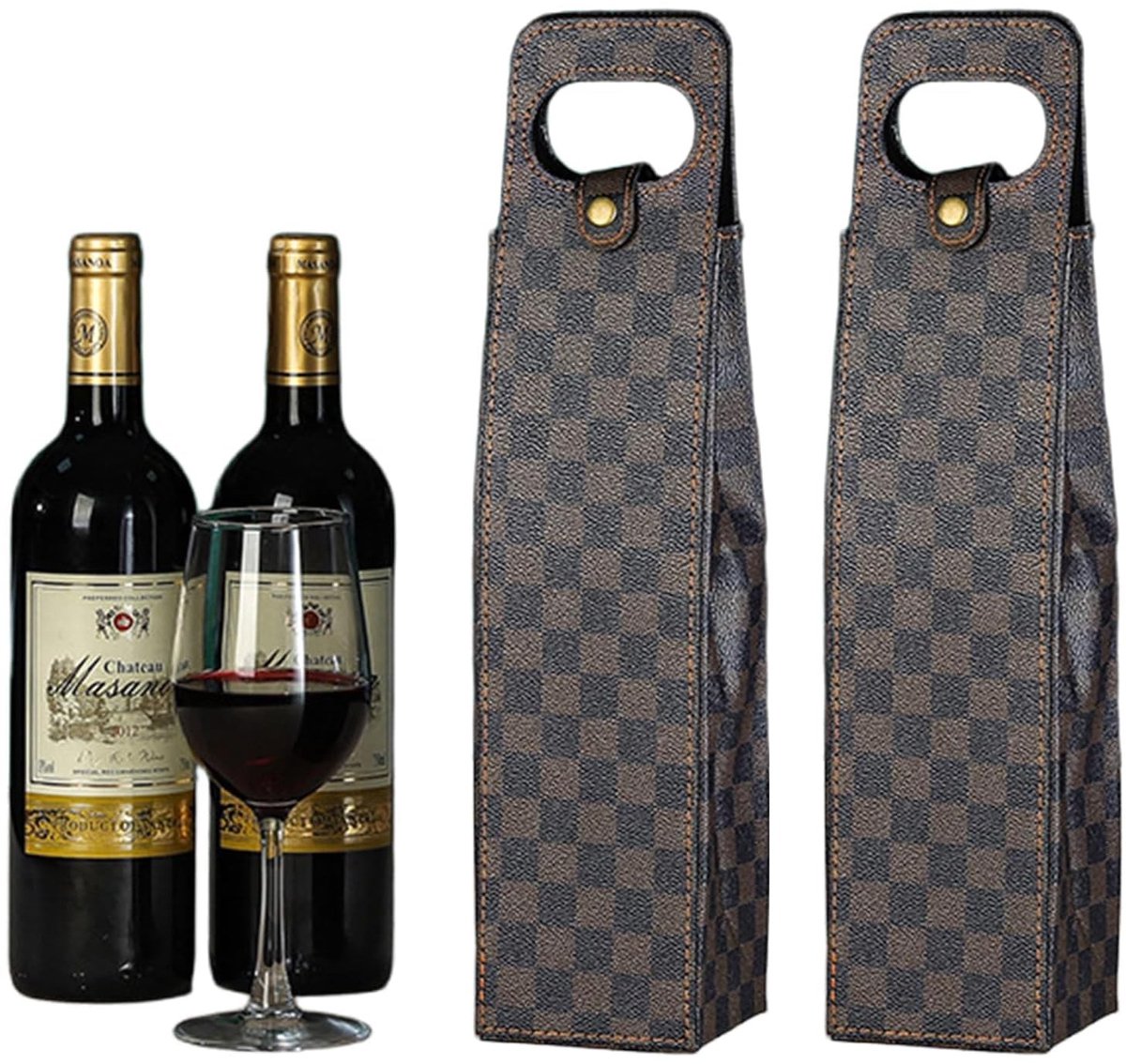Dailygoods- Geschenkzakjes verjaardag - Kunstleer - Cadeautasjes - Papieren zakjes - Inpakzakjes - Bruin, 2 flessen - Cadeauzakjes