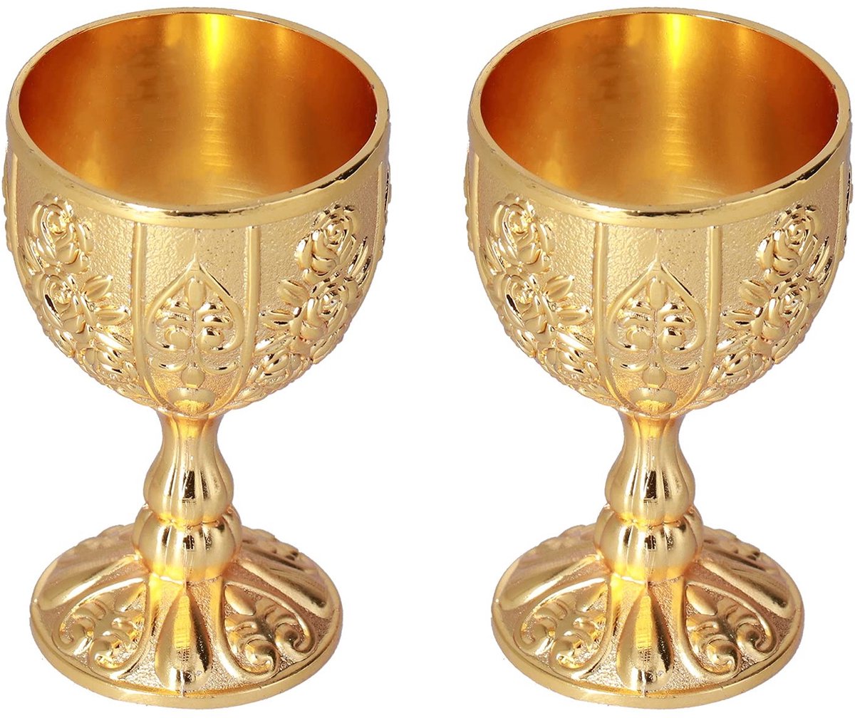 Dailygoods- Wijnglas Vintage Design - 2 Stuks - Middeleeuws Metalen Wijnglas - Reliëf Patroon - Geschikt voor Wijn/Bier - Elegant Uiterlijk - Kelk