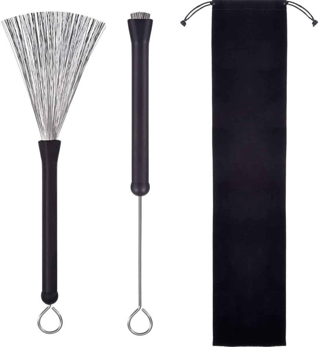 Dailygoods - intrekbare trommelborstels - draagbare opbergtas - comfortabele rubberen handgrepen - ideaal voor drummers - perfect voor jazz en percussie