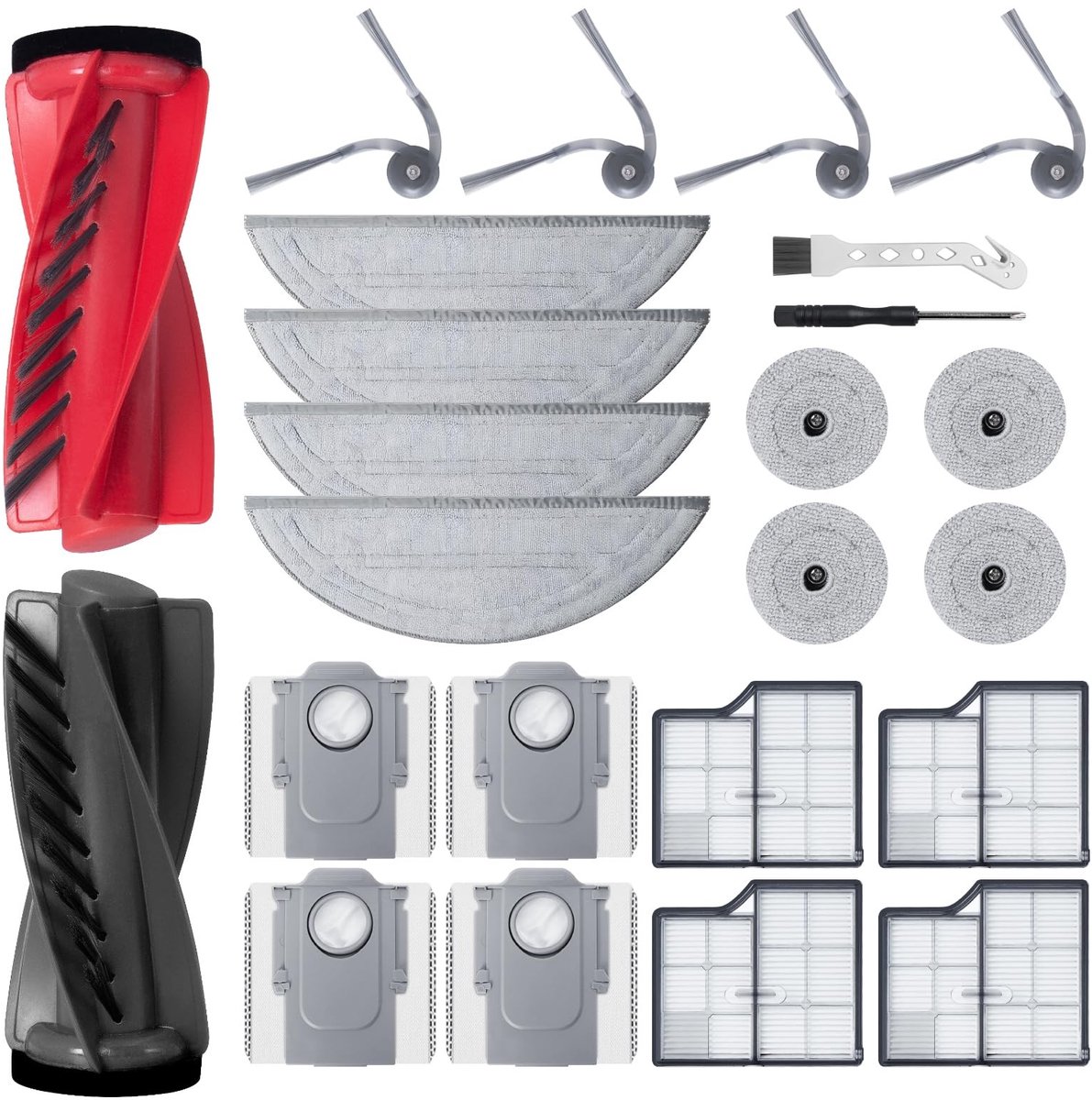 Dailygoods- Accessoireset vervanging voor Roborock Saros 10 - 1 Rolborstel - 4 HEPA-filters - 4 Reinigingsdoeken - 4 Ronde Pads - 4 Stofzakken - 4 Zijborstels - 1 Schroevendraaier - Stofzuigeraccessoires