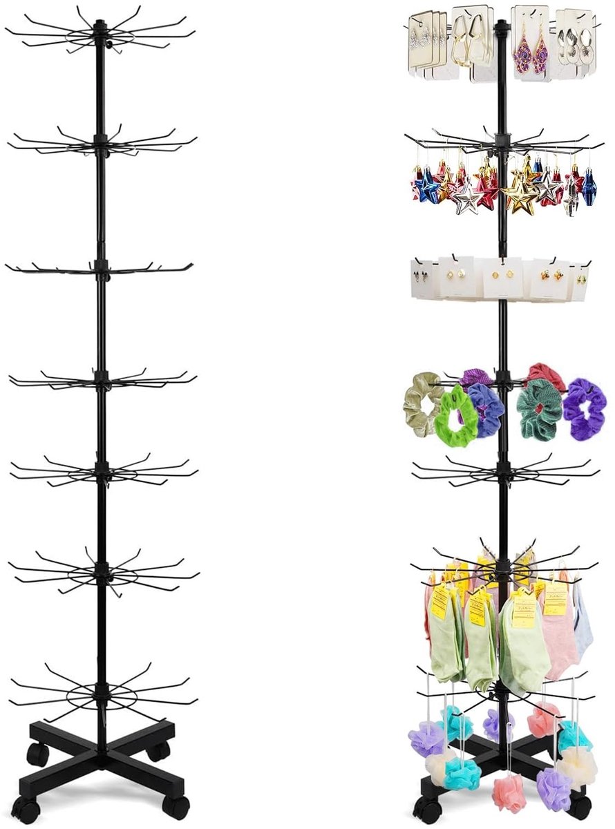 Dailygoods- Sieradenstandaard 7-laags - Draaibare Display Standaard - Sieradenhouder voor Kettingen/Sjaals - Zwart/IJzer - Robuust en Duurzaam - Displaystandaard