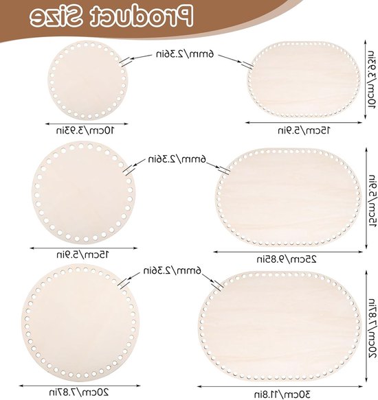 Set van 6 Houten Mandjes voor Haakprojecten en Creatieve Knutselactiviteiten 10/15/20/25/30 cm — afbeelding 5