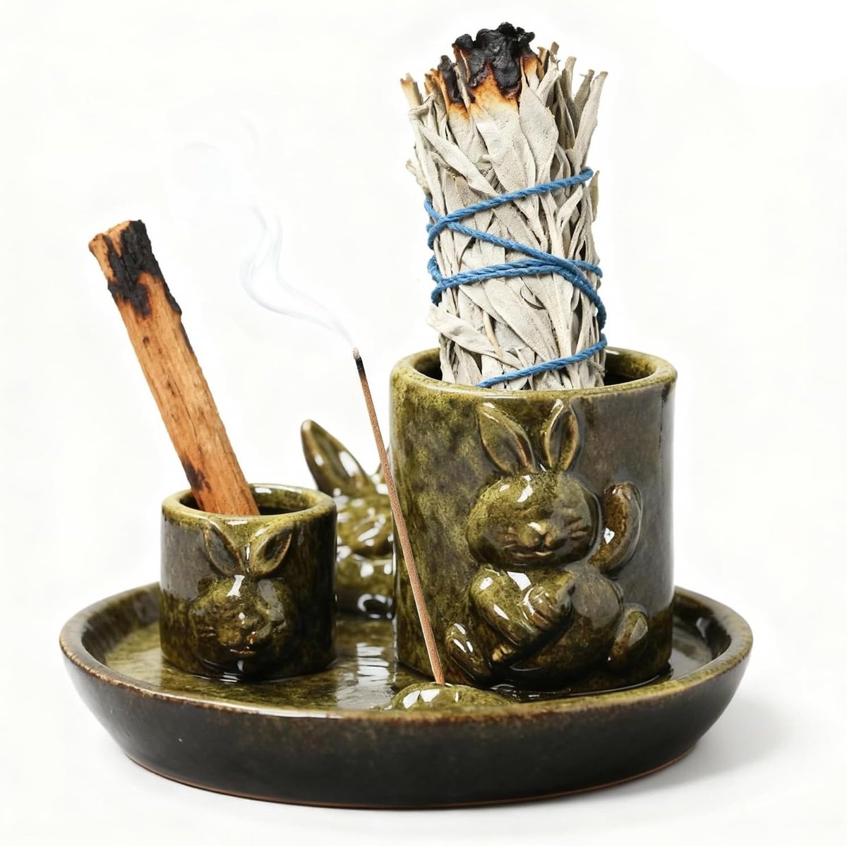 4-in-1 Wierookhouder voor Palo Santo, Sage en Wierookstokjes - Kaarsenhouder voor Meditatie en Yoga Ruimte