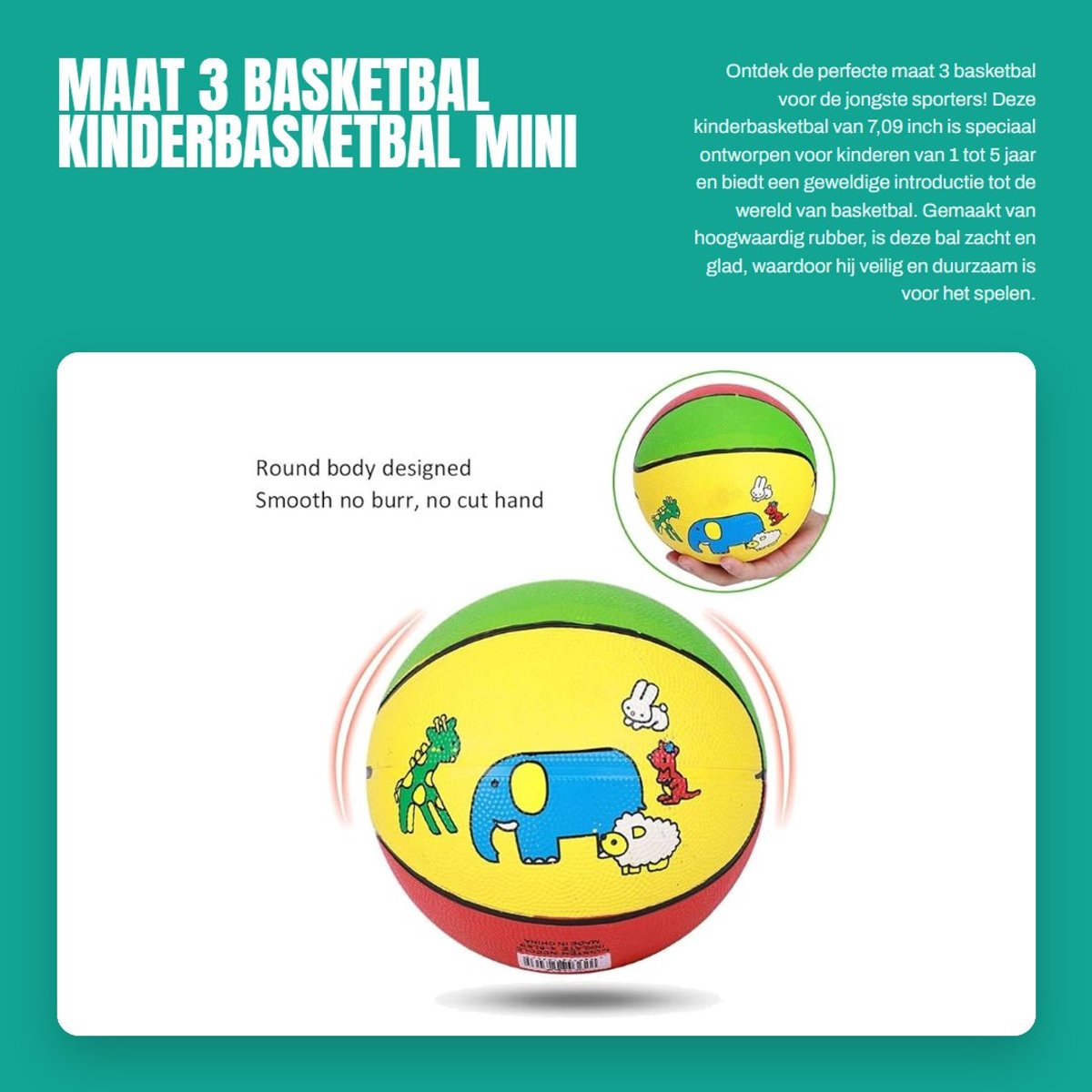 Dailygoods- Kinderbasketbal 7,09 Inch - Rubber - Antislip - Duurzaam - Mini Basketbal - Geschikt voor 1-5 Jaar Oud