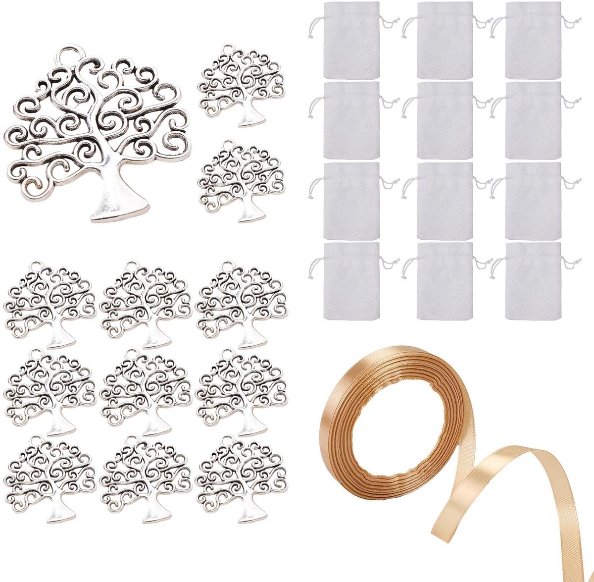 Dailygoods - Set van 12 Jute Zakjes met Levensboom Hangers voor Cadeaus