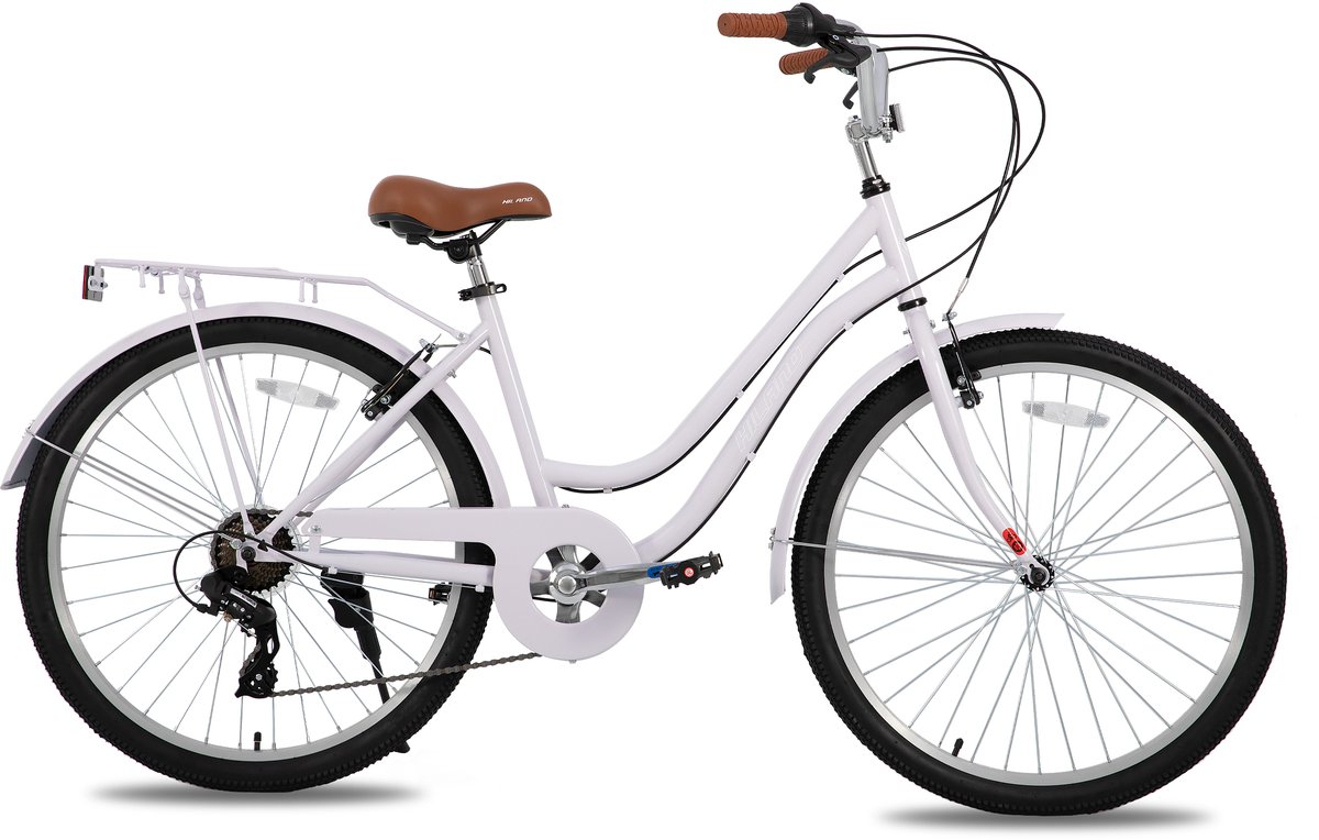 Hiland Breeze Dames Commuter Stadsfiets - 26" - 7 Versnellingen - Handrem - Mand - Standaard - Paars - Geschikt voor buitenactiviteiten in de lente