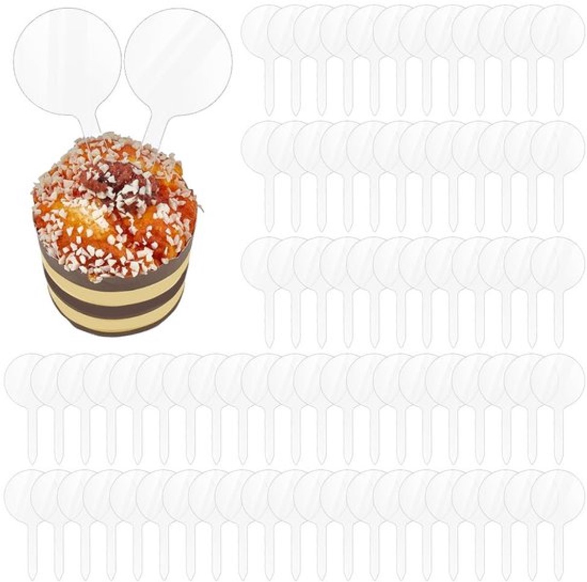 Dailygoods- Cupcaketoppers 100 stuks - 50 mm - Doorzichtige Acryl