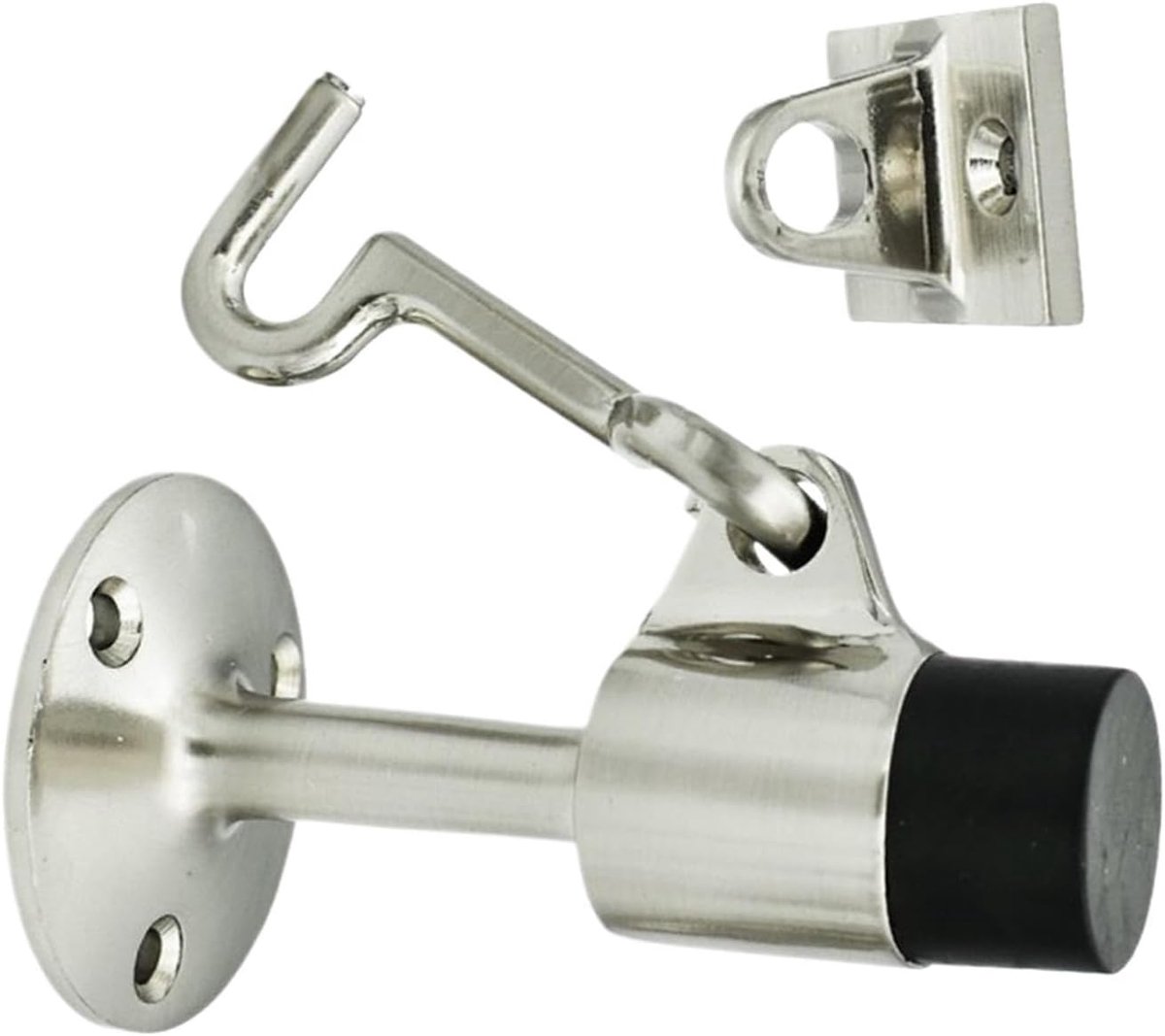 Deurstop Houder - Deurvanger Haak - Deur Open Houden - Geluidsdempende Bumper - 128mm Lengte - Zilverkleurig
