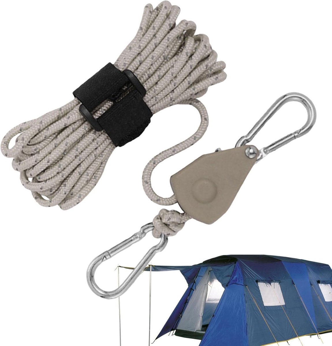 Tent Scheerlijnen - Kampeer Touw - Outdoor Bevestiging - Met Katrol Verstelbaar - 4mm Diameter - Khaki