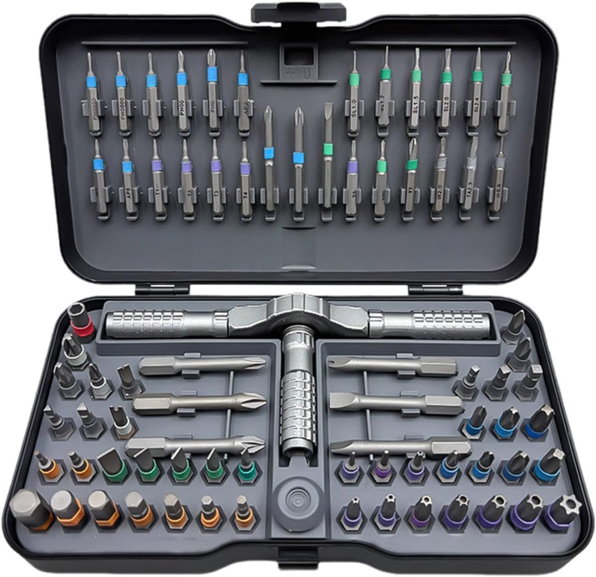 Ratelschroevendraaier Set - Magnetisch Handgereedschap - Meubelmontage Fietsreparatie - 79 Delige Bit Set - 18.1 cm Lengte - Zwart