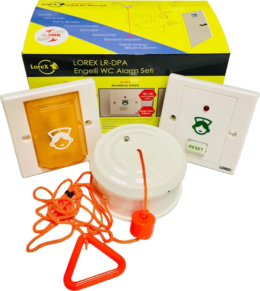 Alarmset Mindervaliden Toiletten - Noodknop MIVA - Hulp Inroepen - Eenvoudig 12VDC Systeem - 1.5m Snoer - Rood