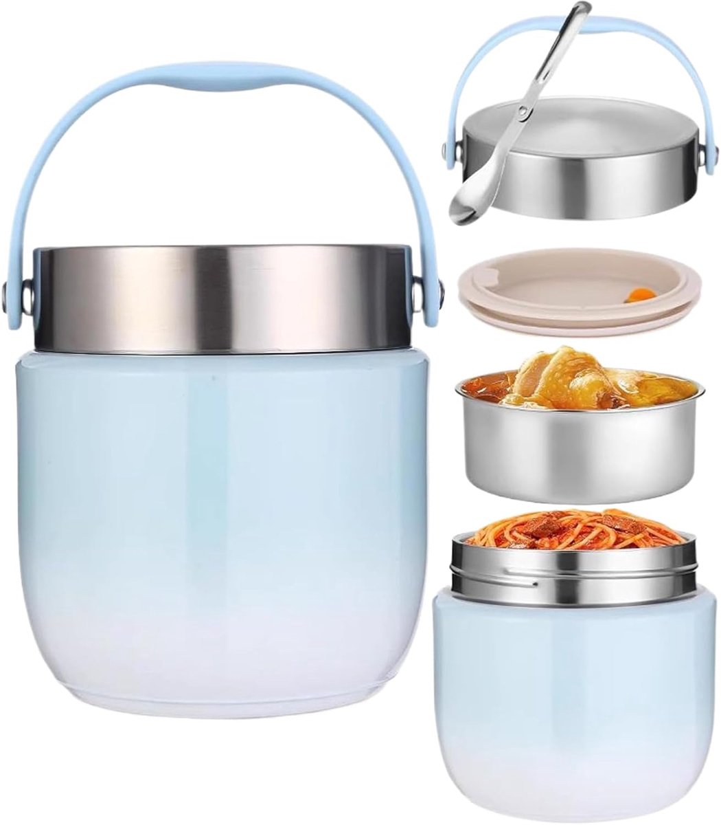 Warme lunchcontainer Soepen doos Buitenmaaltijden Lekvrij en warmhoudend 1200 ml Blauw