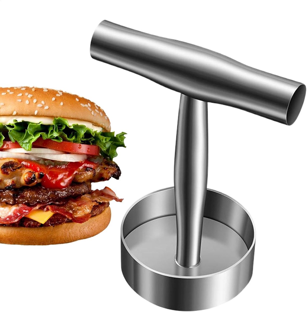 Hamburger Bakvorm - Patty Maker - Gelijkvormige Burgers - Anti-aanbaklaag - 17.5 cm - Zilver