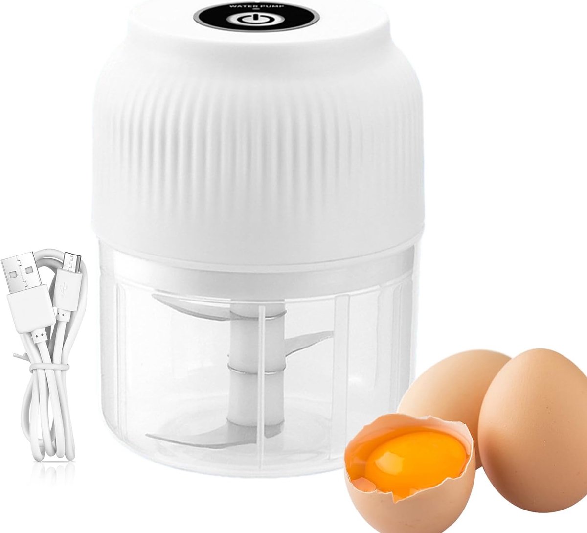 Elektrische Keukenmachine - Mini Hakmolen - Snel Ingrediënten Snijden - Draadloos Oplaadbaar - 300ml - Wit