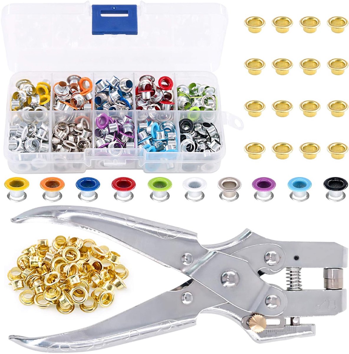 OUYLAF Oogjestang - zeilringtang - 10 Colors - popnagels - popnageltang met popnagels - 300pcs - klinknagels - popnagels - Voor Leer,Stoffen,Riemen,Kleding