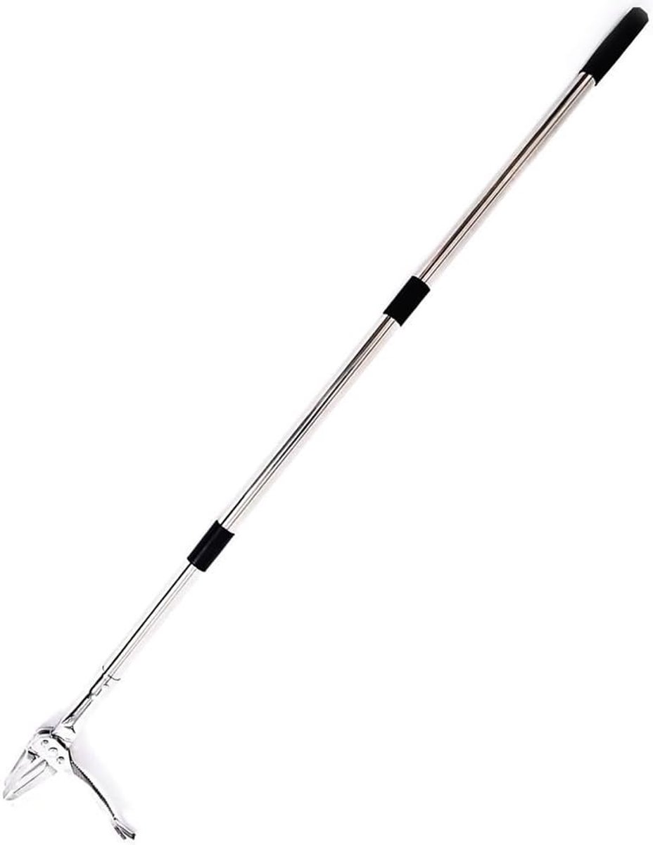 Grastrekker met 4 klauwen - Onkruidsteker wortel - Gazon onderhoud - Ergonomische lange steel - 128 cm - Zilver