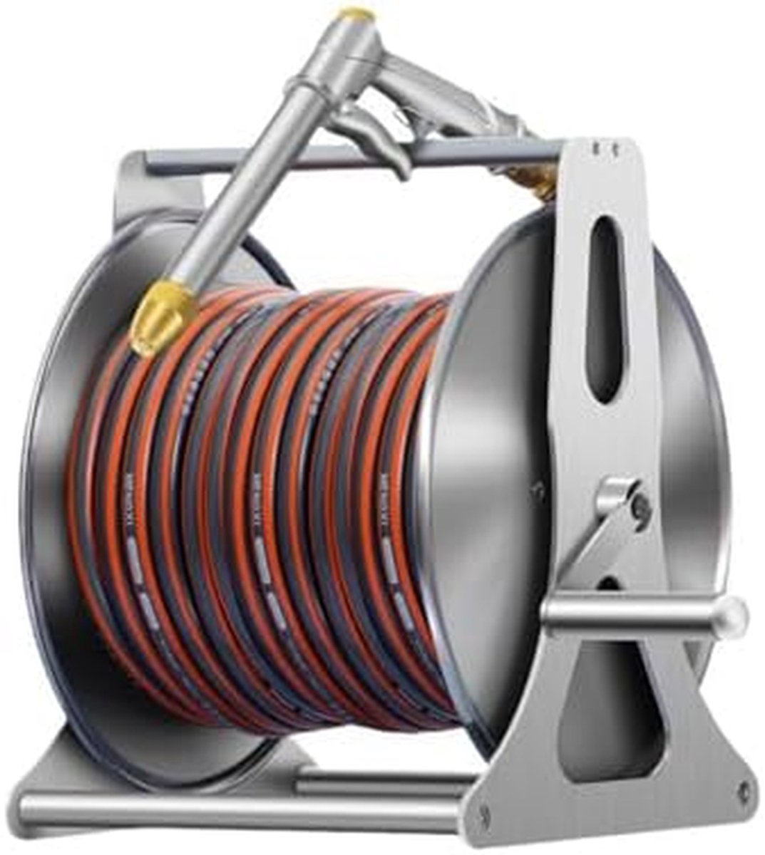 Tuinslanghaspel - Slangenhouder - Netjes Opbergen - Roestvrijstalen Constructie - 30 Meter - Zilver